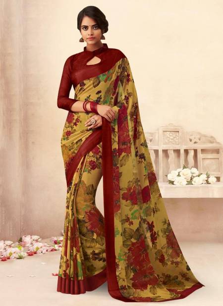 Maroon Colour RUCHI STRAWBERRY Fancy Regular Wear Chiffon Sartin Border Designer Printed Saree Collection 1511-B